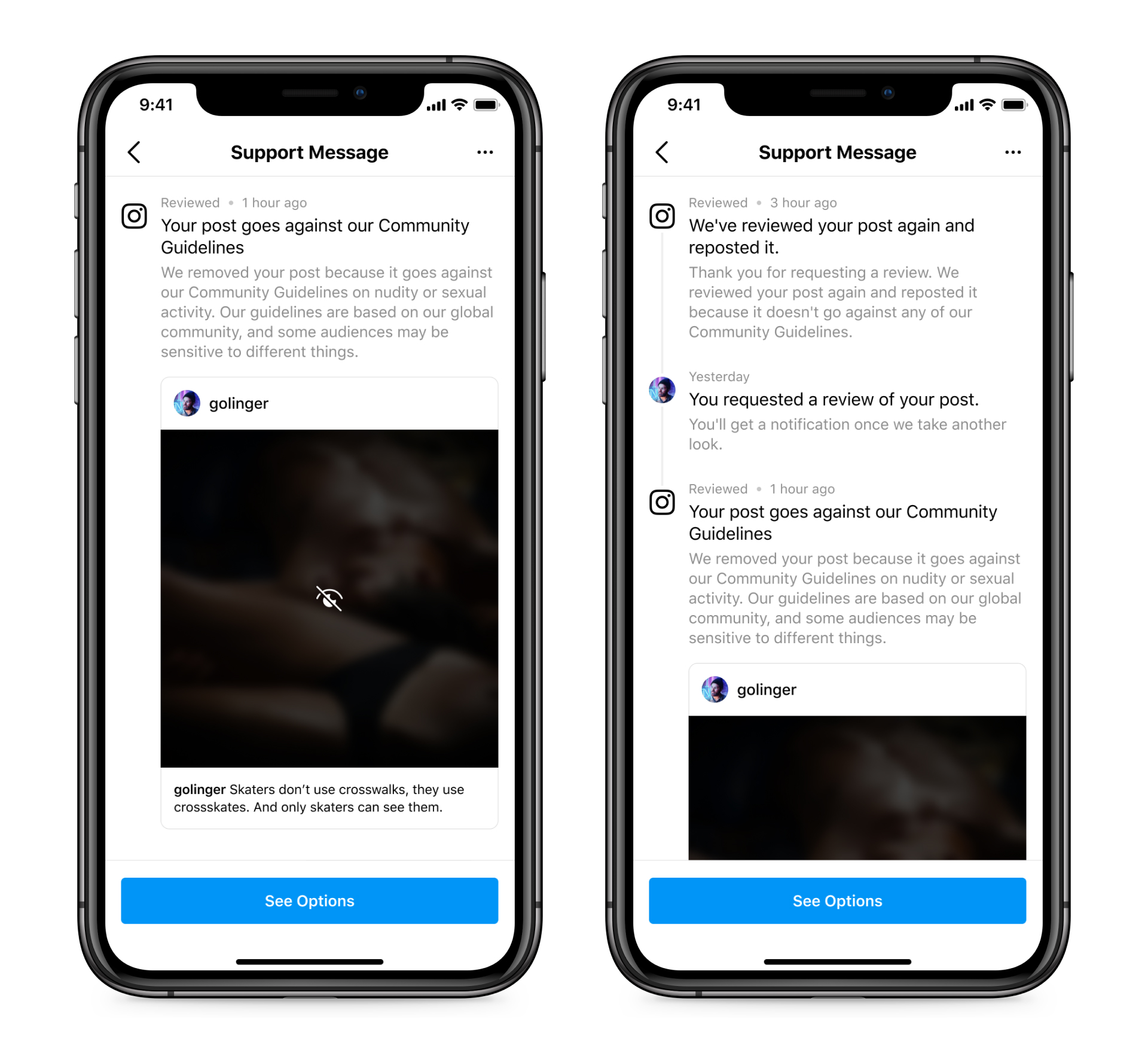 Screenshot of Instagram Support Inbox